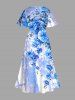 Flowers Leaf Paint Splatter Print Split Hawaii Midi Dress -  