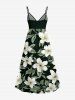 Flower Leaf Print Surplice Hawaii Cami Dress - Vert profond 1X