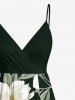 Flower Leaf Print Surplice Hawaii Cami Dress - Vert profond 1X