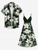 Flower Leaf Print Surplice Hawaii Cami Dress - Vert profond 1X