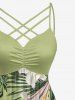 Flowers Leaf Tropical Print Ruched Lattice Crisscross Straps Hawaii Dress -  