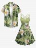 Flowers Leaf Tropical Print Ruched Lattice Crisscross Straps Hawaii Dress -  
