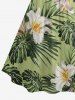 Flowers Leaf Tropical Print Ruched Lattice Crisscross Straps Hawaii Dress -  