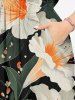 Plus Size Flowers Leaf Print Split Hawaii Midi Dress - Noir XXS