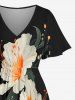 Plus Size Flowers Leaf Print Split Hawaii Midi Dress - Noir XXS