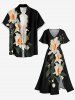 Plus Size Flowers Leaf Print Split Hawaii Midi Dress - Noir XXS
