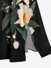 Plus Size Flowers Leaf Print Split Hawaii Midi Dress - Noir XXS