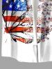 Plus Size Patriotic American Flag Butterfly Print Buttons Pocket Shirt For Men - Blanc 4XL