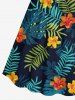 Plus Size Troipical Flower Leaf Print Cinched Hawaii Dress -  
