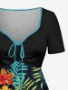 Plus Size Troipical Flower Leaf Print Cinched Hawaii Dress -  