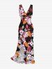 Flowers Leaf Tropical Print Hawaii Ruffles Split Surplice Dress -  