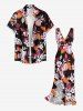 Flowers Leaf Tropical Print Hawaii Ruffles Split Surplice Dress -  