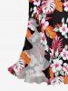 Flowers Leaf Tropical Print Hawaii Ruffles Split Surplice Dress -  