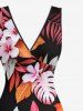 Flowers Leaf Tropical Print Hawaii Ruffles Split Surplice Dress -  