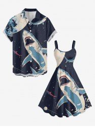 Shark Planet Plane Galaxy Print Matching Hawaii Beach Outfit For Couples -  