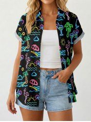 Women's Coconut Tree Flamingo Juice Print Hawaii Shirt - Noir 2XL