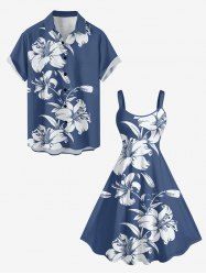 Hibiscus Flower Leaf Print Matching Hawaii Beach Outfit For Couples -  