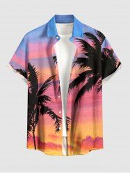 Coconut Tree Ombre Cloud Sky Print Buttons Pocket Hawaii Shirt For Men -  