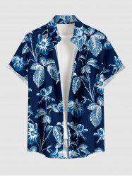 Flowers Leaf Print Buttons Pocket Hawaii Shirt For Men -  