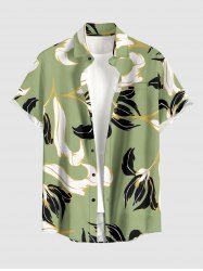 Flower Leaf Print Buttons Pocket Hawaii Shirt For Men - Vert clair L