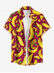 Banana Flower Leaf Print Hawaii Button Pocket Shirt For Men -  
