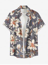 Plus Size Flower Print Hawaii Button Pocket Shirt For Men -  