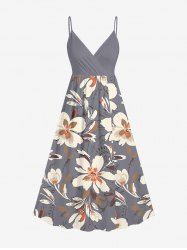 Robe débardeur trapèze à imprimé floral grande taille, style hawaïen, cache-cœur - Gris Clair XS