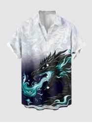 Plus Size Dragon Ombre Print Button Pocket Shirt For Men - Blanc M