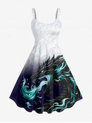 Plus Size Dragon Ombre Print A Line Dress - Blanc 2X