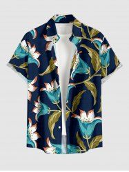Chemise hawaïenne à imprimé floral, feuilles et branches, grande taille, avec poche boutonnée, pour hommes - Cadetblue 4XL
