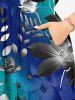 Ombre Flower Leaf Branch Print Plus Size Matching Hawaii Beach Outfit For Couples -  