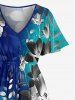 Ombre Flower Leaf Branch Print Plus Size Matching Hawaii Beach Outfit For Couples -  