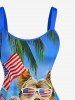 Patriotic American Flag Dogs Coconut Tree Print Plus Size Matching Hawaii Beach Outfit For Couples -  