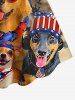 Patriotic American Flag Dogs Coconut Tree Print Plus Size Matching Hawaii Beach Outfit For Couples -  