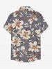 Plus Size Flower Print Hawaii Button Pocket Shirt For Men -  