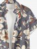 Plus Size Flower Print Hawaii Button Pocket Shirt For Men -  
