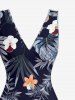 Hibiscus Flowers Tropical Leaf Print Hawaii Ruffles Split Surplice Dress - Bleu profond XL