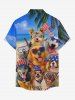 Patriotic American Flag Dogs Coconut Tree Print Buttons Pocket Shirt For Men -  