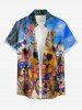 Patriotic American Flag Dogs Coconut Tree Print Buttons Pocket Shirt For Men -  