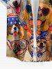 Patriotic American Flag Dogs Coconut Tree Print Buttons Pocket Shirt For Men -  