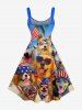 Patriotic American Flag Dogs Coconut Tree Print Tank Dress - Bleu clair 1X