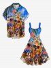 Patriotic American Flag Dogs Coconut Tree Print Tank Dress - Bleu clair 1X