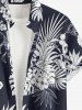 Hibiscus Flower Tropical Leaf Print Buttons Pocket Hawaii Shirt For Men - Bleu profond M