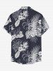 Hibiscus Flower Tropical Leaf Print Buttons Pocket Hawaii Shirt For Men - Bleu profond L