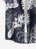 Hibiscus Flower Tropical Leaf Print Buttons Pocket Hawaii Shirt For Men - Bleu profond L
