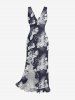 Hibiscus Flowers Tropical Leaf Print Hawaii Ruffles Split Surplice Dress -  