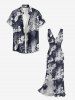 Hibiscus Flowers Tropical Leaf Print Hawaii Ruffles Split Surplice Dress -  