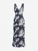 Hibiscus Flowers Tropical Leaf Print Hawaii Ruffles Split Surplice Dress -  