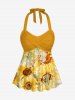 Sunflower Print Hawaii Twist Halter Backless Boyleg Tankini Swimsuit -  