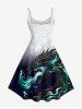Plus Size Dragon Ombre Print A Line Dress - Blanc M